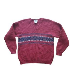 Vintage Eddie Bauer Wool Blend Knit Sweater V Neck Ribbed Red Men's Size L
